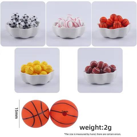 15mm Food Grade Silicone Sport Ball Loose Beads Soccer Basketball Baseball Rugby Pattern DIY Pacifier Chain Accessories