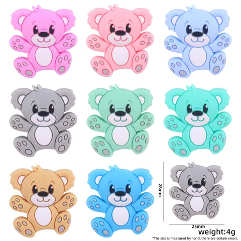 Cartoon Bär Silikon Beißring Perlen Für Baby DIY Schnullerkette Armband Zubehör Weich Lebensmittelqualität Säugling Kauspielzeug