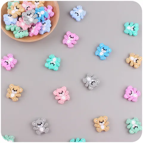 Cartoon Bär Silikon Beißring Perlen Für Baby DIY Schnullerkette Armband Zubehör Weich Lebensmittelqualität Säugling Kauspielzeug