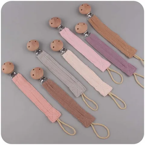 Buchenholz Baby Schnullerkette Baumwolle Leinen Beruhigendes Band Kleinkind Anti-Verlust Kette Halter Für Schnuller Beißring Spielzeug