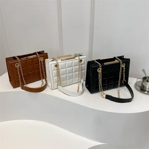 Bolso de Hombro Acolchado de Cuero PU para Mujer Vintage Lujo Patrón de Rombos Cadena Bolso de Bandolera Moda Bolso de Axila Regalo