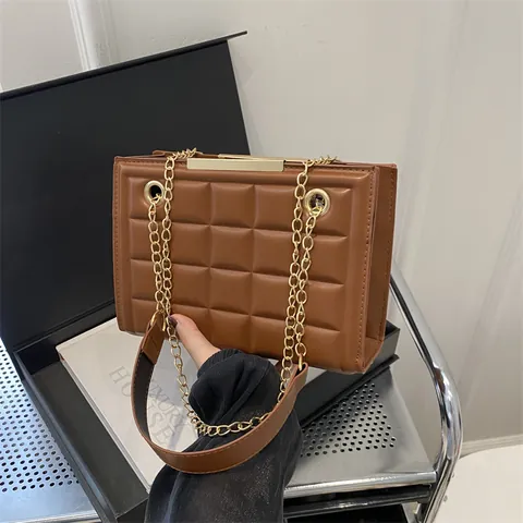 Bolso de Hombro Acolchado de Cuero PU para Mujer Vintage Lujo Patrón de Rombos Cadena Bolso de Bandolera Moda Bolso de Axila Regalo