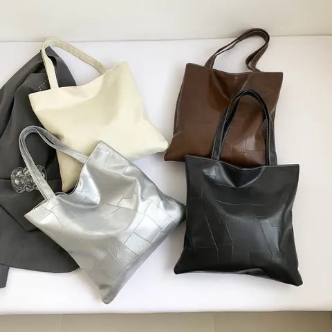 Große Kapazität PU Leder Tote Bag Damen Minimalistisch Geometrisches Patchwork Umhängetasche Täglich Pendeln Handtasche