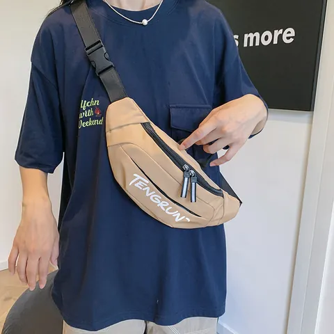 Fashion Casual Canvas Chest Bag For Men Women Japanese Workwear Style Waist Bag TENGRUN Letter Print Crossbody Shoulder Bag For Travel Sports