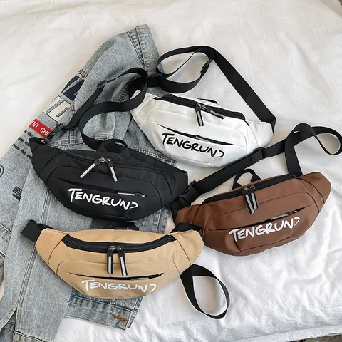 Canvas Chest Bag Letter Print Crossbody Waist Bag For Men Women Casual Sporty Urban Minimalist Fashion Shoulder Bag Outdoor Travel Pack