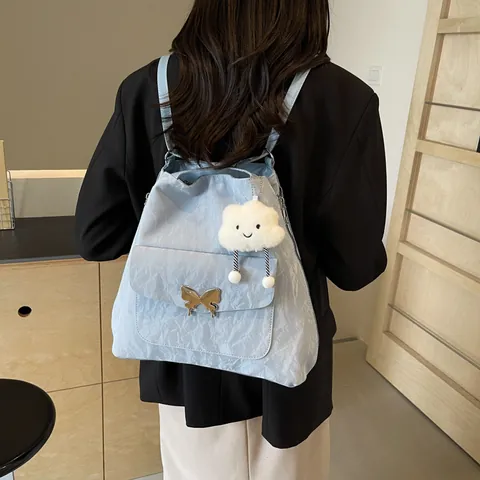 Borsa Tote da Donna in Pelle PU Plicsettata Fibbia a Farfalla Ciondolo Nuvola Grande Capacità Borsa a Spalla Casual Pendolare