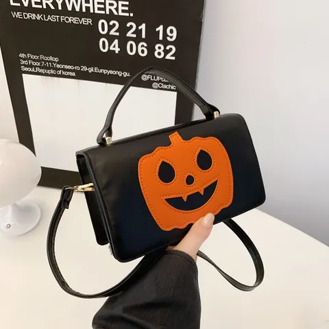 Halloween Τσάντα Χιαστί Πρόσωπο Κολοκύθας Γυναικεία PU Δέρμα Μικρή Τετράγωνη Τσάντα Με Ρυθμιζόμενο Ιμάντα Μόδα Πάρτι Τσάντα