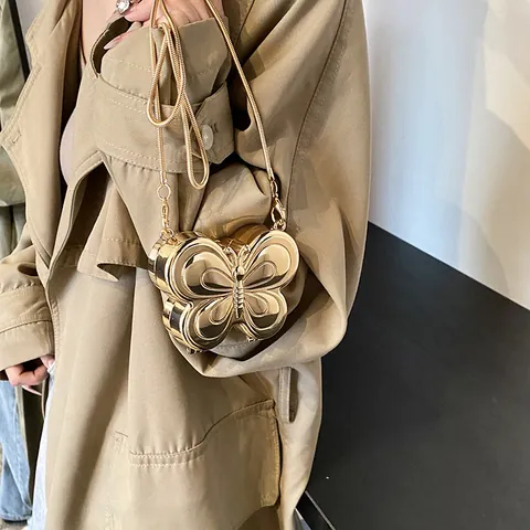 Damen Mode Metall Schmetterling Abendtasche Luxus Gold Silber Clutch Handtasche Mini Lippenstift Umhängetasche Mit Kette