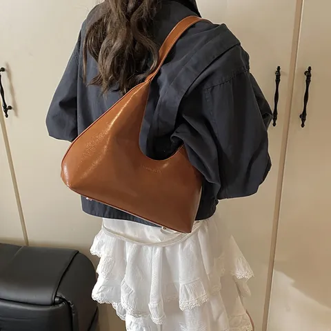 Retro Minimalistische PU Leder Hobo Tasche Halbmondform Unterarm Umhängetasche Schicke Einfarbige Handtasche Für Damen