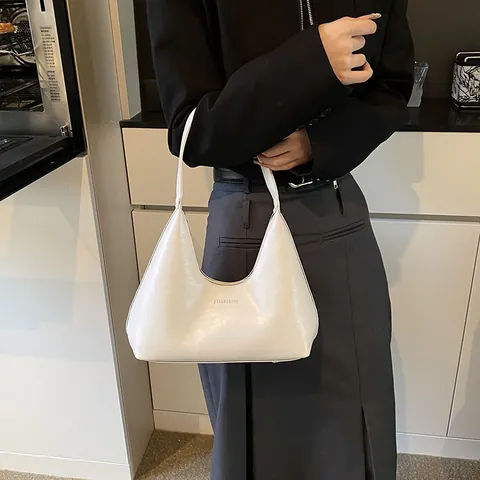 Retro Minimalistische PU Leder Hobo Tasche Halbmondform Unterarm Umhängetasche Schicke Einfarbige Handtasche Für Damen