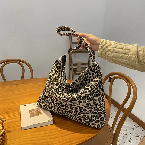 Bolso Tote de Tela con Estampado de Leopardo de Gran Capacidad para Mujer Bolso de Hombro Casual de Moda Vintage Hobo Bolso de Compras