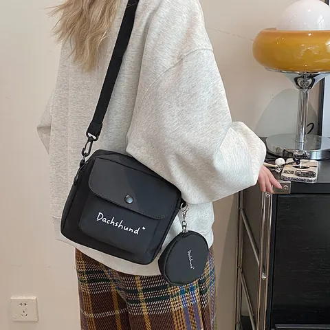 Damen Urban Minimalistisch Verbundstoff Umhängetasche Mit Rundem Mini-Beutel Buchstaben Druck Kleine Quadratische Schultertasche