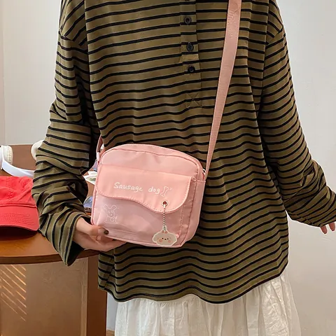 Teckel Print Canvas Crossbodytas Leuke Kleine Vierkante Schoudertas Met Cartoon Hanger Voor Vrouwen Tieners Dagelijks Gebruik