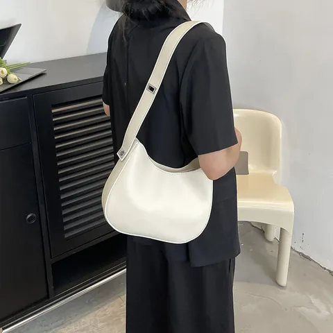 Borsa Sottobraccio Minimalista in Pelle PU Retrò da Donna Design di Nicchia Tinta Unita Borsa a Spalla Hobo Moda