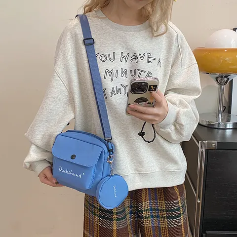 Damen Urban Minimalistisch Verbundstoff Umhängetasche Mit Rundem Mini-Beutel Buchstaben Druck Kleine Quadratische Schultertasche