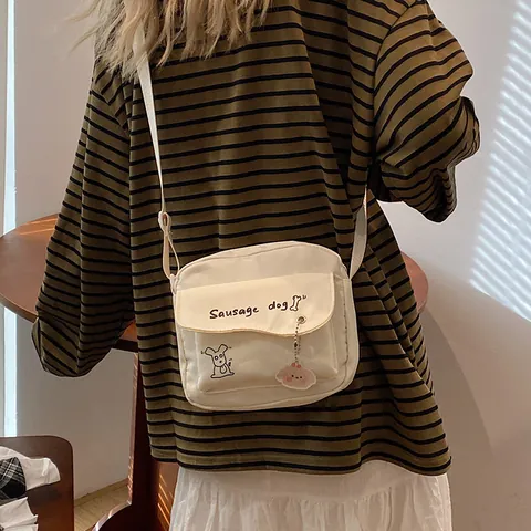 Teckel Print Canvas Crossbodytas Leuke Kleine Vierkante Schoudertas Met Cartoon Hanger Voor Vrouwen Tieners Dagelijks Gebruik