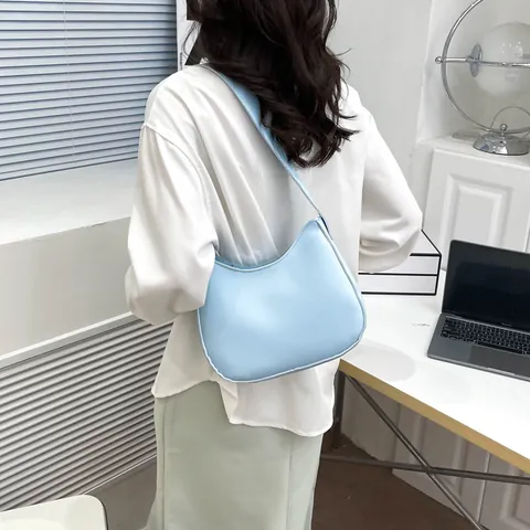 Borsa Sottobraccio Minimalista in Pelle PU Retrò da Donna Design di Nicchia Tinta Unita Borsa a Spalla Hobo Moda