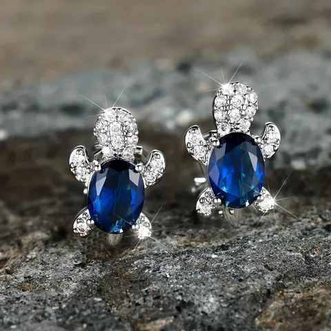 Turtle Zirconia Clip On Earrings Copper Animal Design Non Piercing Jewelry For Women Blue Pink White Garnet Red Gift