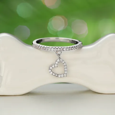 925 Sterling Zilveren Hart Hanger Ring Zirconia Bungelend Hart Verlovingsring Voor Vrouwen Mode Sieraden Cadeau