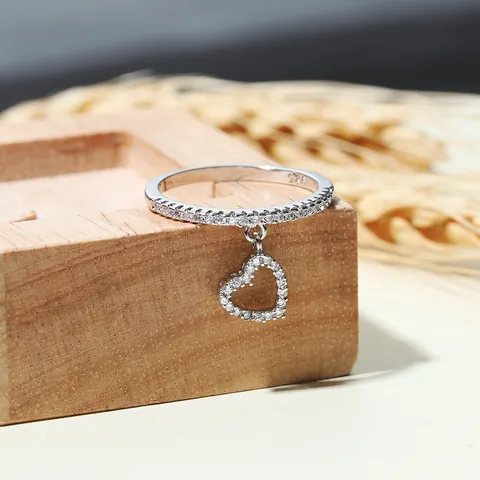925 Sterling Zilveren Hart Hanger Ring Zirconia Bungelend Hart Verlovingsring Voor Vrouwen Mode Sieraden Cadeau