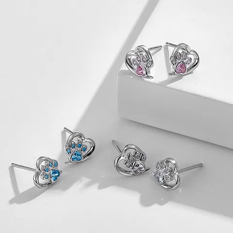 Schattige Hart Kat Pootafdruk Oorknopjes Voor Vrouwen Koper Zirkonia Hond Voetafdruk Dier Oorbel Sieraden Zoete Stijl Cadeau