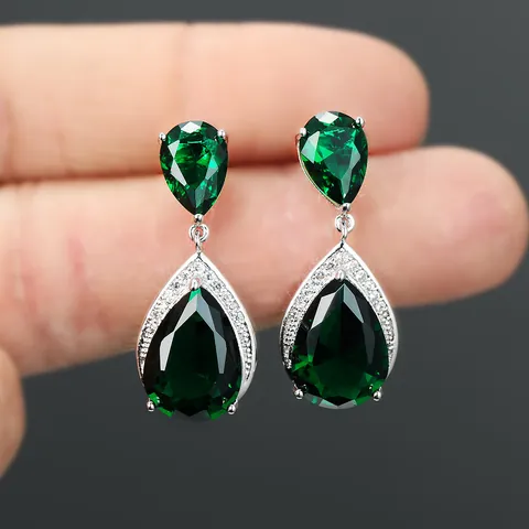 Pendientes de Botón de Gota de Circón de Cobre Elegantes para Mujeres Pendientes de Cristal en Forma de Pera Lujosos para Bodas Fiestas Banquetes Joyas
