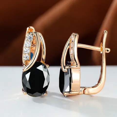 Elegant Copper Oval Gemstone Earrings For Women Champagne Gold Plated Rhinestone Inlaid Fashion Accessory Gift Jewelry