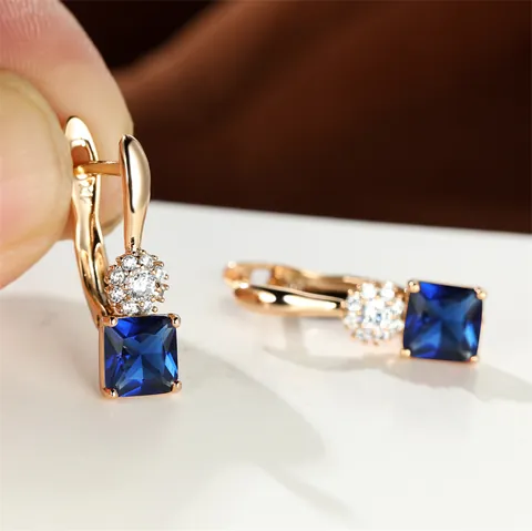 Sun Flower Square Zirconia Crystal Leverback Earrings For Women Rose Gold Plated Fashion Jewelry Wedding Party Accessory