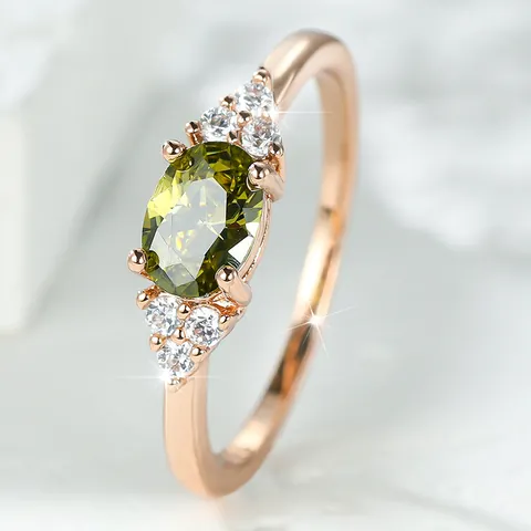 Elegante Anello in Zirconia a Taglio Ovale Placcato Oro Rosa Platino Rame Micro Intarsiato Anello per Matrimonio Festa Donna Regalo
