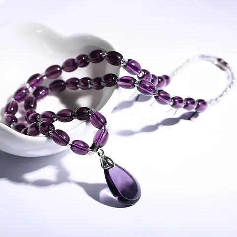 Collar con Colgante de Gota Púrpura de Alta Calidad de Cobre con Cuentas de Cristal de Amatista Artificial Regalo para Mujer Aniversario Joyería