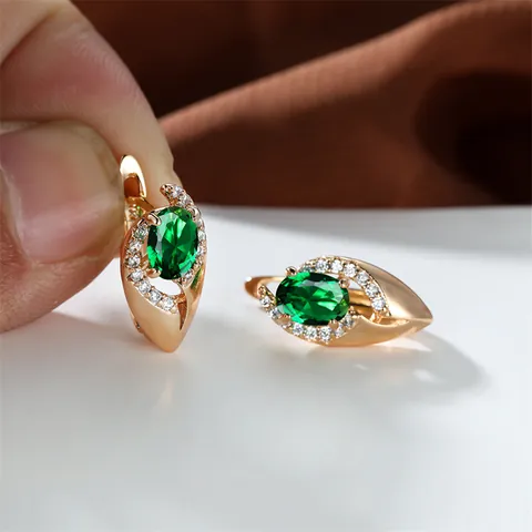 Orecchini a Monachella con Zirconia Ovale Vintage per Donna Rame Placcato Oro Gioielli per Matrimonio Fidanzamento Con Pietra Smeraldo Viola Blu