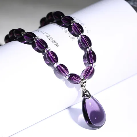 Collar con Colgante de Gota Púrpura de Alta Calidad de Cobre con Cuentas de Cristal de Amatista Artificial Regalo para Mujer Aniversario Joyería