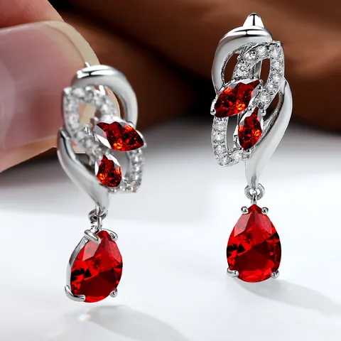 Luxury Copper Zirconia Drop Earrings For Women Champagne Gold Silver Plated Water Drop Marquise Cut Birthstone Earrings Wedding Jewelry Gift