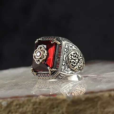 Bague Chevalière en Cuivre Vintage Avec Zircone Rectangulaire Pour Homme Bijoux Sculptés Ethniques Rétro Cadeau