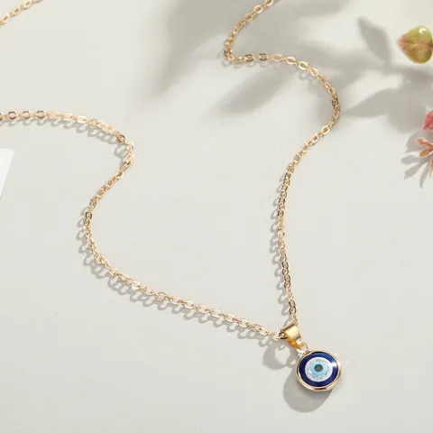 Fashion Turkish Blue Evil Eye Pendant Necklace For Women Gold Plated Copper Chain Geometric Round Protection Charm Jewelry