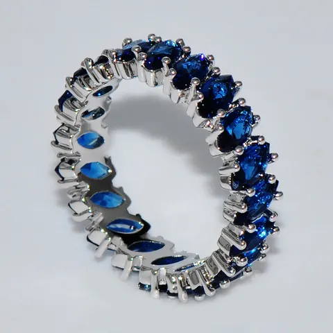 Luxury Royal Blue Marquise Zircon Eternity Ring Copper Silver Plated Engagement Wedding Ring For Women Fashion Jewelry Accessories