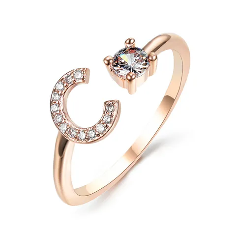 Koperen Zirkonia Initiële Openingsring A-Z 26 Letters Verstelbaar Goud Roségoud Zilver Gepersonaliseerde Sieraden Cadeau