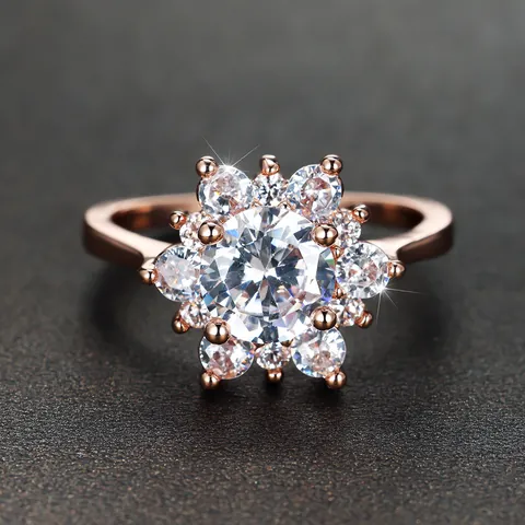 925 Sterling Zilver Roségoud Vergulde Sneeuwvlok Ring Voor Dames Zirkonia Cluster Bloem Bruiloft Verloving Sieraden Vingerring