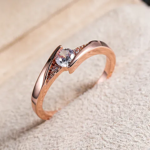 Fashion Copper Cubic Zirconia Bypass Ring For Women 14K Gold Rose Gold Black Silver Plated Classic Elegant Finger Jewelry