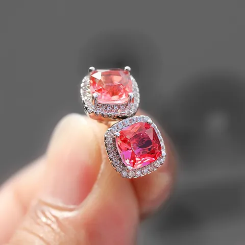Mini Square Cushion Cut Gradient Zirconia Stud Earrings For Women Cluster Halo Copper Earrings Gold Silver Black Plated Fashion Jewelry