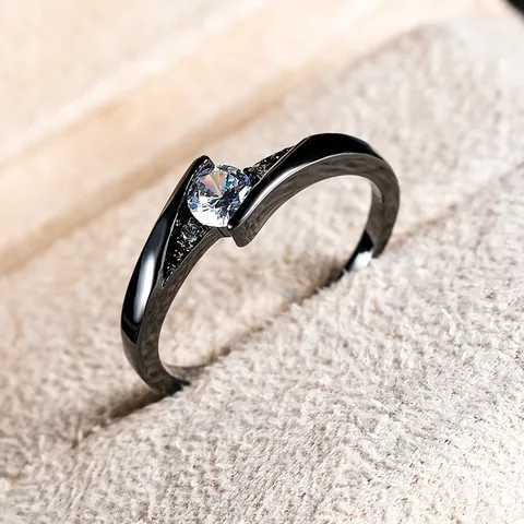 Fashion Copper Cubic Zirconia Bypass Ring For Women 14K Gold Rose Gold Black Silver Plated Classic Elegant Finger Jewelry
