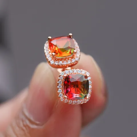 Mini Square Cushion Cut Gradient Zirconia Stud Earrings For Women Cluster Halo Copper Earrings Gold Silver Black Plated Fashion Jewelry
