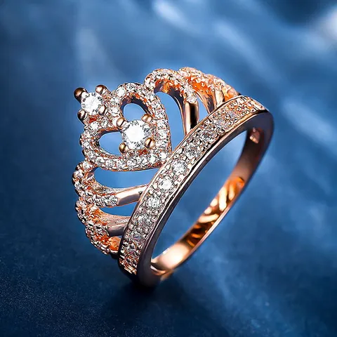 Elegante Kroon Hart Koperen Ring voor Vrouwen Roségoud Zilver Verguld Zirkonia Ingelegd Mode Sieraden Feest Bruiloft Cadeau
