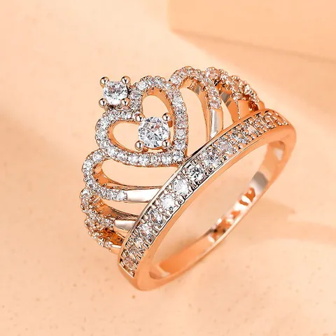 Elegante Kroon Hart Koperen Ring voor Vrouwen Roségoud Zilver Verguld Zirkonia Ingelegd Mode Sieraden Feest Bruiloft Cadeau