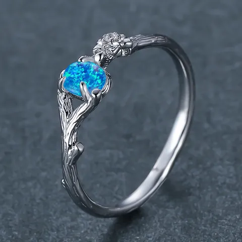 Vintage Ovaal Gesimuleerde Opaal Tak Bloem Ring Koper Zilver Goud Verguld Zirkonia Natuur Geïnspireerde Vrouwen Sieraden