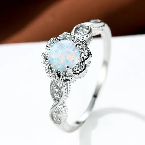 Vintage Koperen Ronde Opaal Bloem Kant Ring Goud Zilver Roségoud Verguld Zirkonia Holle Twist Band Vingerrand Voor Vrouwen