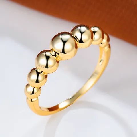 Anello Sfumato con Perline in Rame Minimalista per Donna Moda Geometrico Sfera Tonda Placcato Oro Argento Gioielli Regalo