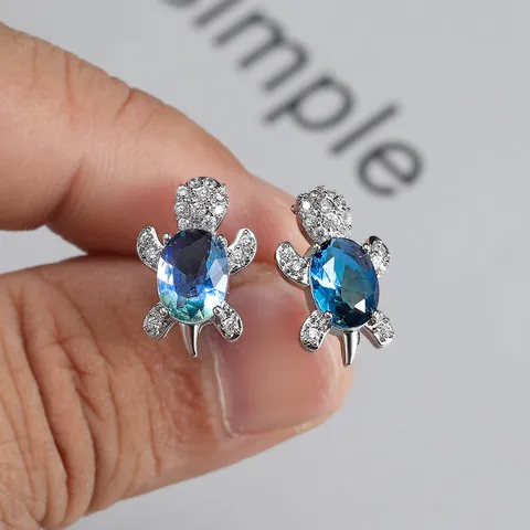 Orecchini a Bottone Tartaruga Marina Con Perno in Argento Sterling 925 Rame Zirconia Cubica Opale Gioielli Donna Regalo