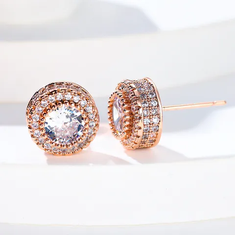 Hip Hop Round Micro Pave Zirconia Copper Stud Earrings For Men Women Iced Out Bling Geometric Retro Jewelry Accessory