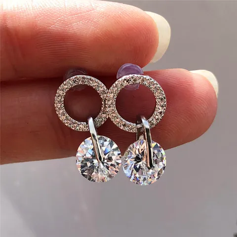 Vintage Copper Zirconia Round Drop Earrings For Women Elegant Geometric Pave Circle Dangle Earrings Anniversary Jewelry Gift